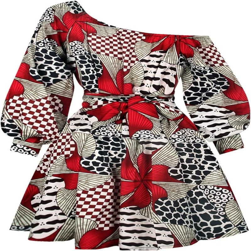 Robe Imprimée Wax à manches longues Style tribal