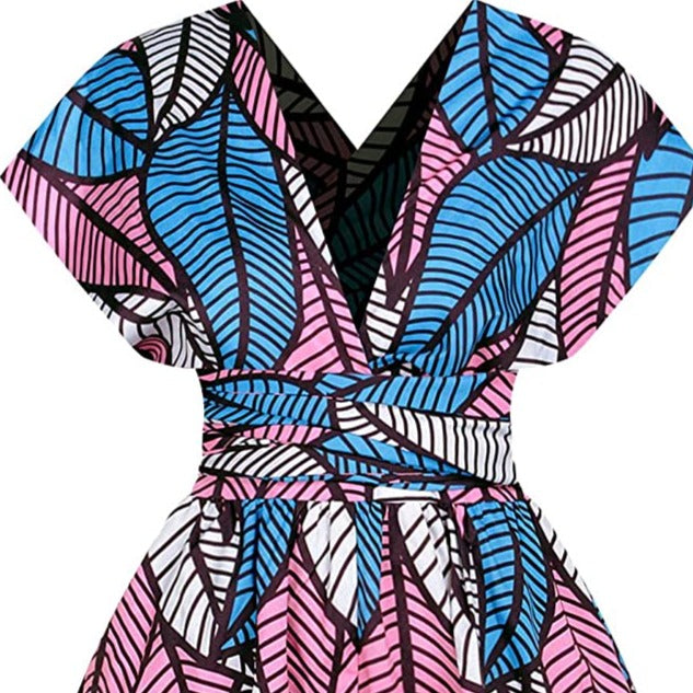 Robe Imprimée Wax Combi-short Rose et Bleu