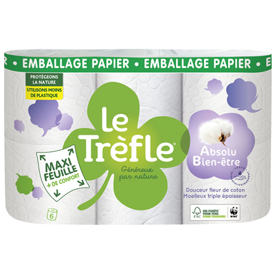 Papier hygiènique douceur x 6 rouleaux FSC Le Trèfle