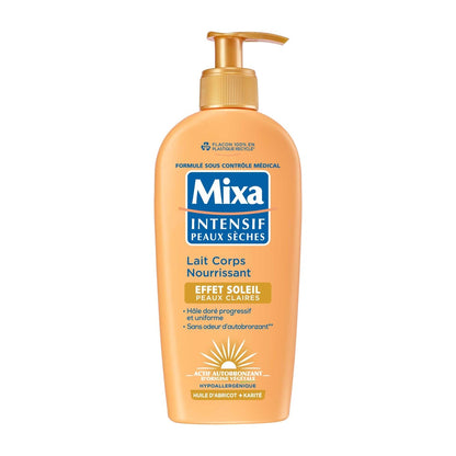 Mixa Intensif Peaux Sèches - Lait Corps Nourrissant Effet Soleil - Autobronzant - Hâle Doré Naturel Progressif et Uniforme - Peaux Claires - Hypoallergénique - 250ml