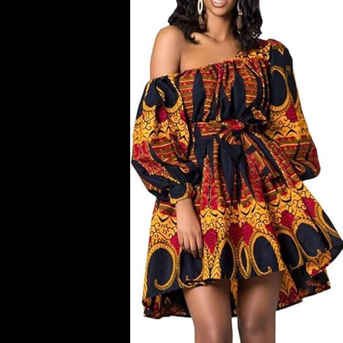Robe Imprimée Wax à manches longues Style rétro