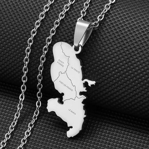 Collier avec pendentif carte Martinique Argent