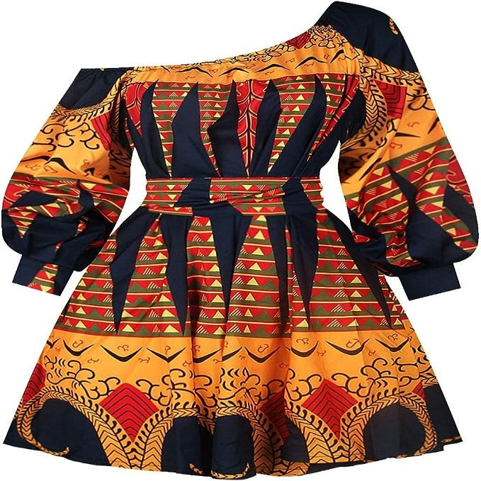 Robe Imprimée Wax à manches longues Style rétro