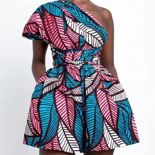 Robe Imprimée Wax Combi-short Rose et Bleu