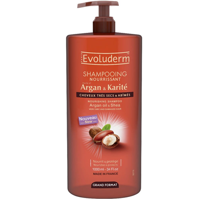 Shampooing huile d'argan & karité cheveux très secs 1 L Evoluderm
