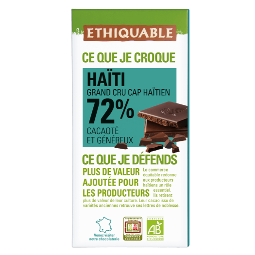 Chocolat Noir bio Ethiquable 72% Haïti