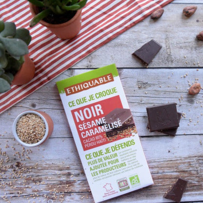 Chocolat Noir bio Ethiquable Sésame Caramélisé 65% Haïti