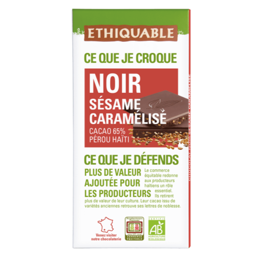 Chocolat Noir bio Ethiquable Caramel Pointe de sel 65% Haïti