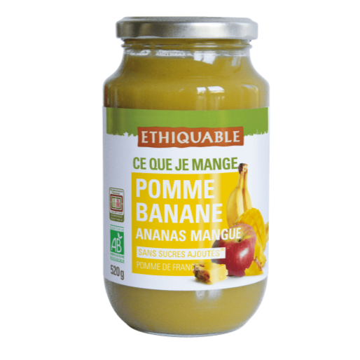 Purée de Pomme Banane Ananas Mangue Bio Ethiquable 520g